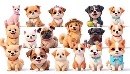 Colorful Cartoon Animals with Accessories White Background