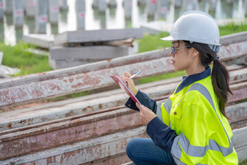 Asian engineer working at site of a large building project,Thailand people,Work overtime at construction site,Team of engineer discus at site