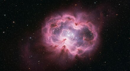 Pink nebula cluster in space