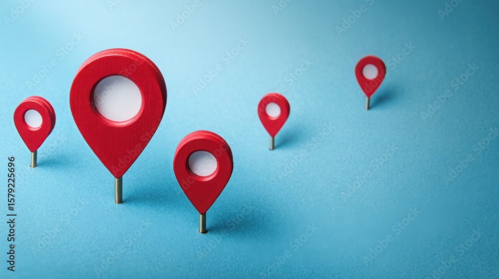 Poster collection of red pins arranged to create an action-oriented culture map representing geographical c
