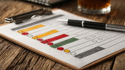 Pen and paper with bar chart visualization highlighting accountability tracking and performance measurement concept