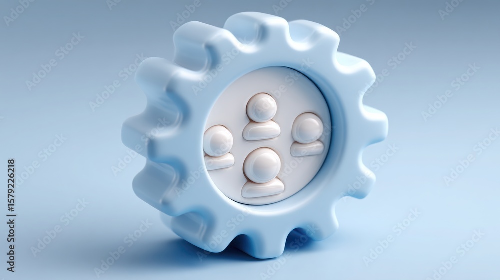 Poster distinctive white and blue gear symbolizing mechanisms of business agility and operational efficienc