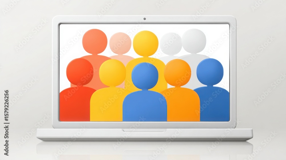 Poster laptop displaying a group of people representing digital collaboration and communication in modern b