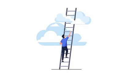 Man Climbing Ladder to Success, Illustrating Ambition and Career Growth Goals