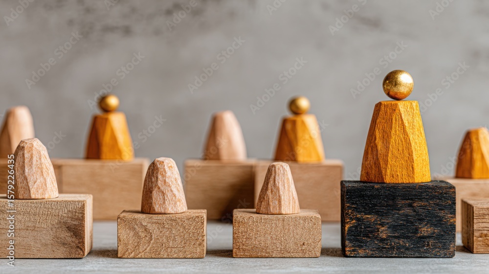 Poster engaging wooden peg board game representing business cohesion model in an abstract visual style conc
