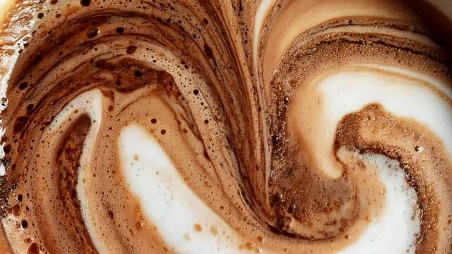 A swirling pattern of coffee foam in a cup