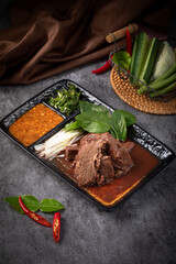 Thai Braised Beef Cuisine, braised beef with thai herbs, braised beef in spicy sauce, braised beef recipe with dipping sauce