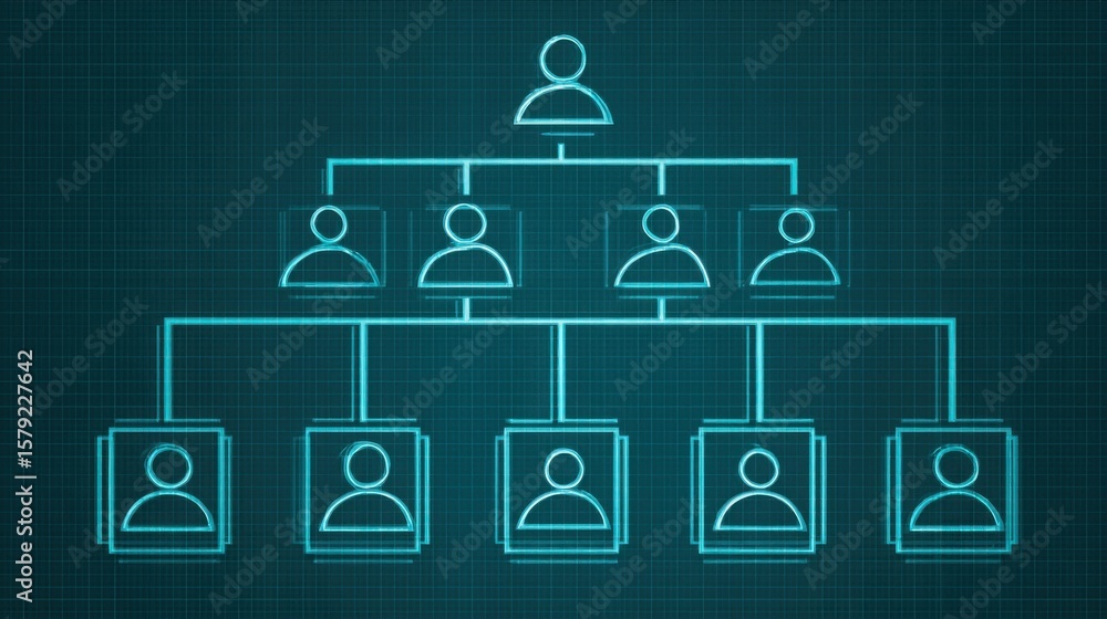 Poster hierarchy chart featuring individuals to represent collaboration and structure within a blueprint co