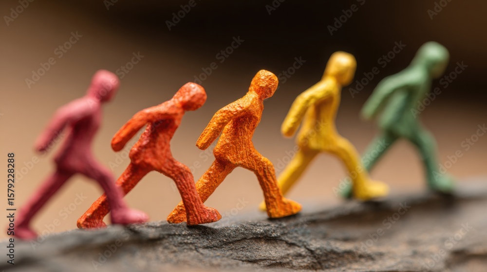 Poster miniature people representing teamwork and commitment with graph icon concept showing rising line an