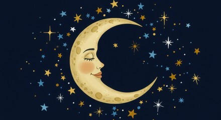 Moon and stars, sleeping face