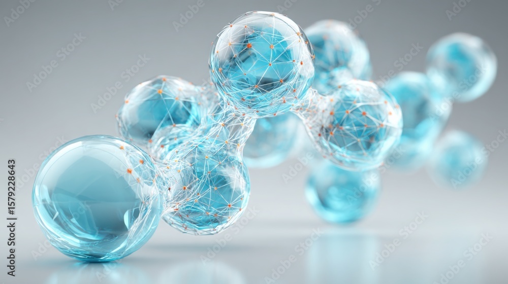 Poster a cluster of shiny blue glass balls displaying empowered collaboration mesh concept with quantum-lin