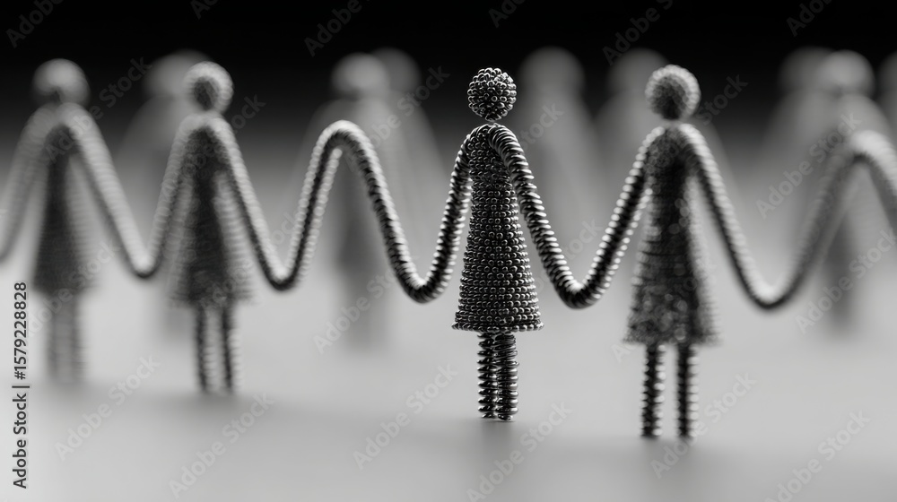 Aufkleber diverse group of people engaging in dynamic energy flow represented by wave-like motion lines in a c
