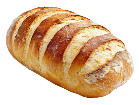 Fresh white bread loaf crispy crust isolated on transparent background