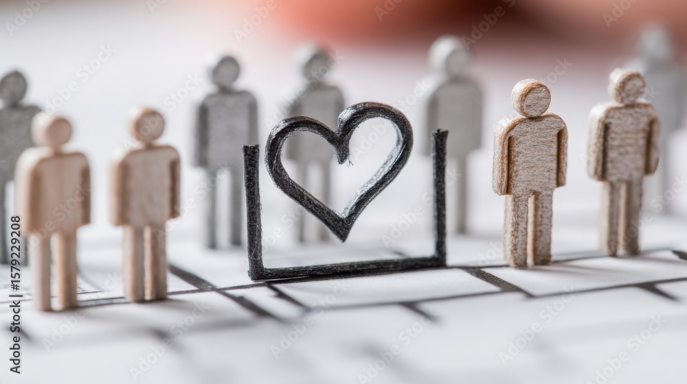 Poster group of diverse individuals forming a heart shape to illustrate unity and teamwork in an ethical en