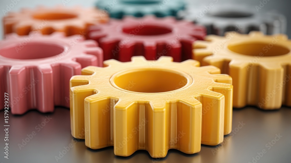 Poster colorful gears working in unison to represent team dynamics and execution excellence in a collaborat