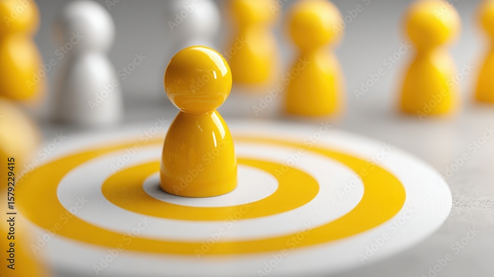 Poster yellow person standing proudly in front of a representing a focus-driven team in a spotlight effect