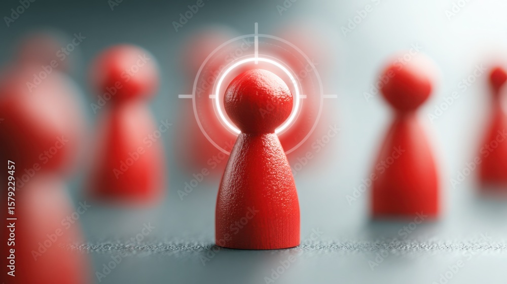 Poster red figure surrounded by a group of red people illustrating team dynamics in a focus-driven team con