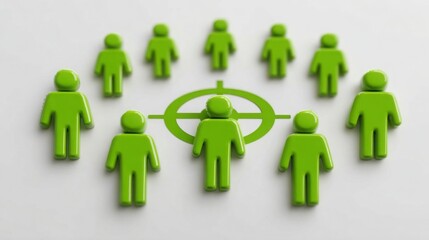 Green man surrounded by a circle of people depicting team dynamics in a focus-driven team spotlight effect
