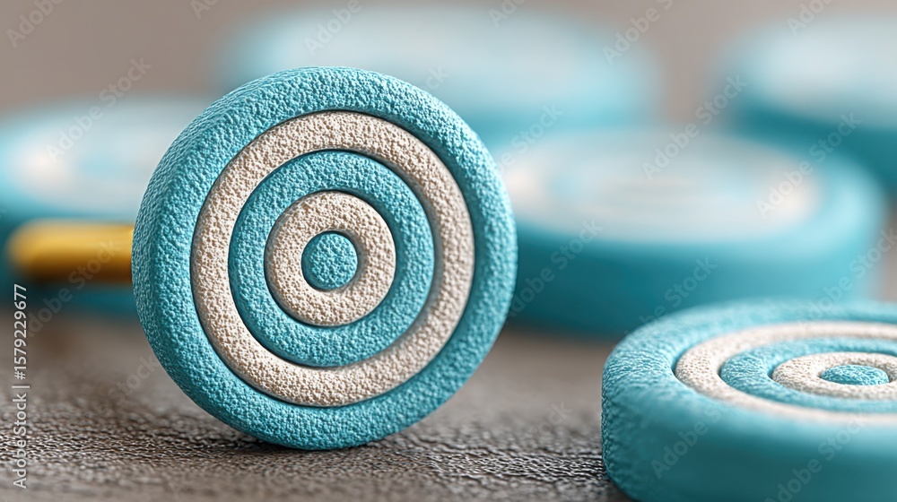 Poster blue and white object in a creative conceptual design representing goal alignment and team targets a