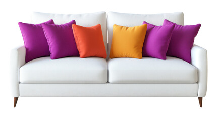 Modern Colorful Sofa with Cushions and Bold Design Isolated on White Background