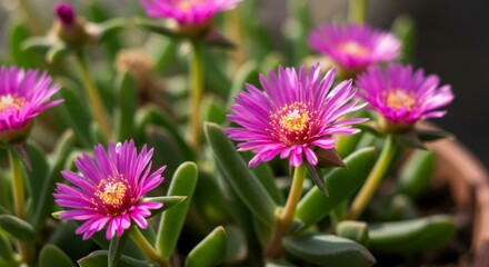 Obraz premium Close-up of vibrant pink flowers with green foliage (1)