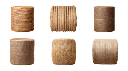 Rope coil isolated on transparent background with natural fiber texture and brown color