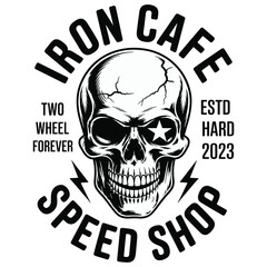  Iron Cafe Speed Shop Skull T-shirt Design