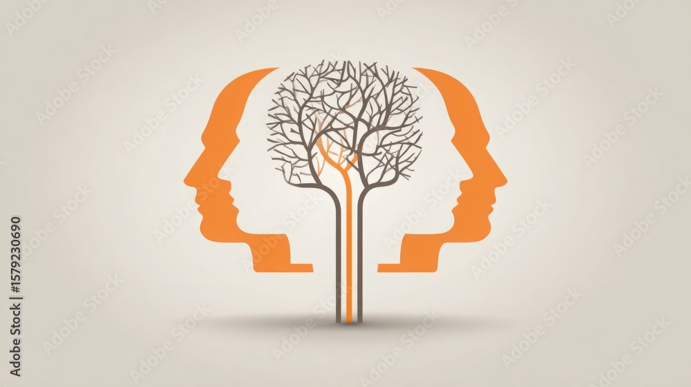 Poster tree shaped like human head symbolizing mindful business network with subtle lines connecting ideas 
