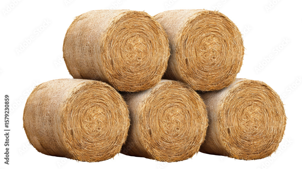 Poster hay bale isolated on transparent background stacked in pile with natural texture and color
