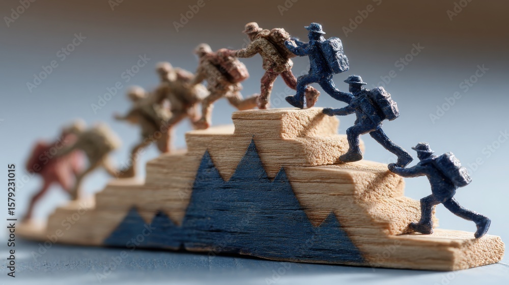 Poster miniature toy representation of a mountain scene with detailed topography and contour lines for moti