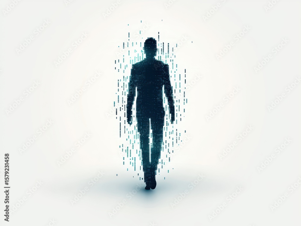Aufkleber business, silhouettes digital concept. a digital figure composed of binary code emerging from a whit