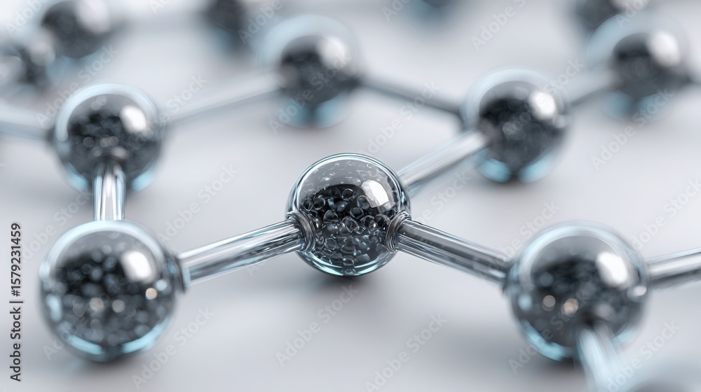 Poster molecule with multiple black diamonds representing performance drive nodes in a conceptual node map 