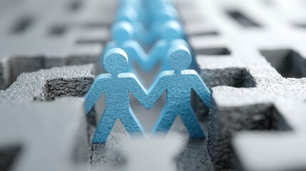 Two people standing on a maze representing a performance calibration grid concept in an abstract layout design