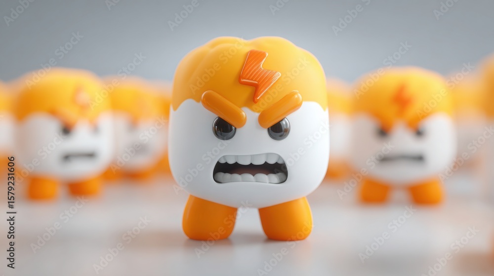 Poster a playful toy featuring multiple distinct faces representing a proactive mindset cluster and energet