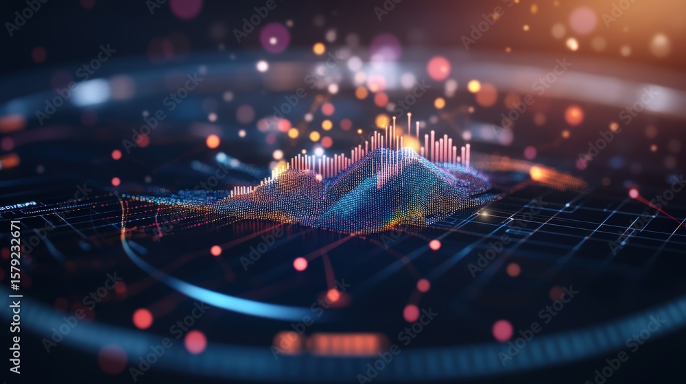 Poster dynamic abstract digital data visualization with colorful graphs and futuristic glowing light effect