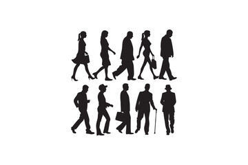 Silhouette Crowd of People Walking in Various Styles and Attire Illustrating Diversity and Movement Isolated on a White Background Ideal for Design Elements