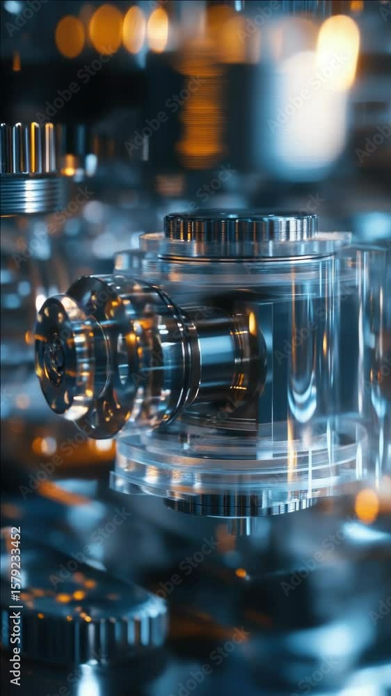 Poster close-up of a camera lens with macro capabilities, focusing on the mechanical components and the gla