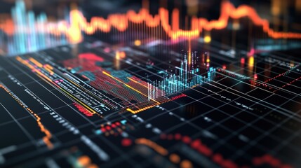 Detailed view of colorful financial stock market data with charts graphs and digital trading interface