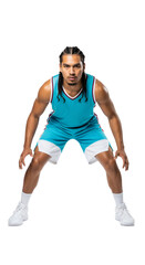 Dynamic Basketball Player in Action Stance Ready to Showcase Skill and Athleticism on the Court, PNG Isolated on Transparent Background