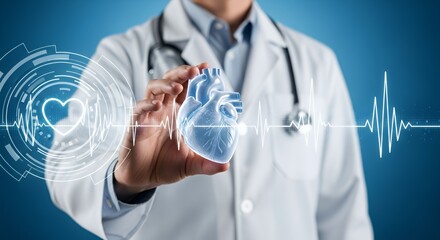 Doctor Holding Heart Model with Ecg and Heart Symbol Graphic