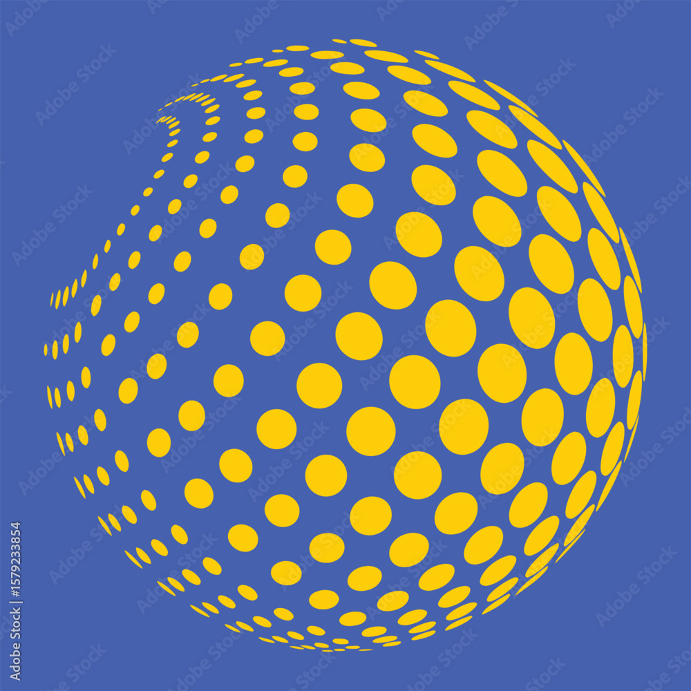 Aufkleber yellow dot pattern sphere on blue with perspective a slight curve effect dots