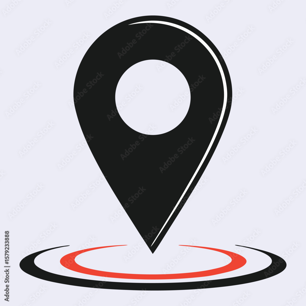 Poster location pin icon with outline red circular base on light marker navigation