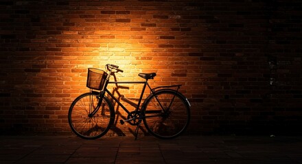 bicycle in the night on the  wall 
