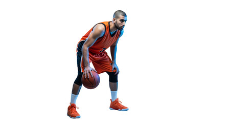 Dynamic Basketball Player in Action: Captivating Shot of an Athlete Ready to Score, PNG Isolated on Transparent Background