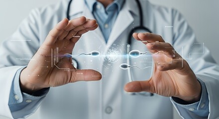 Doctor Examining Sperm Cells with Futuristic Technology Healthcare Innovation Concept