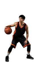 Dynamic Young Basketball Player in Action with Intense Focus and Precision on the Court, PNG Isolated on Transparent Background
