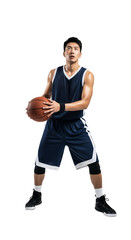 Dynamic Basketball Player in Action Ready to Shoot Aiming for The Basket and Scoring Points, PNG Isolated on Transparent Background