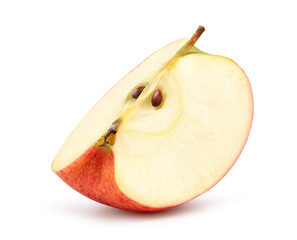Red apple slice isolated on white background.