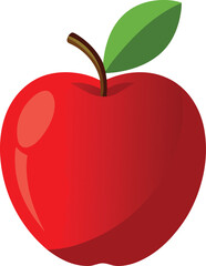 Fototapeta premium Fresh Red Apple with Green Leaf, Healthy Fruit Illustration, Vector Graphic for Design