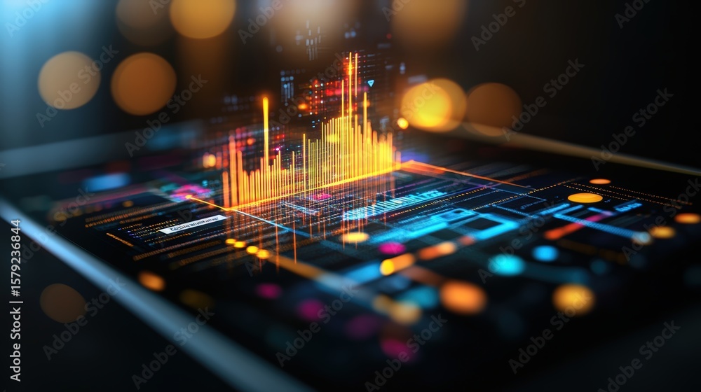 Aufkleber futuristic digital data analysis with glowing holographic charts and vibrant vibrant visualizations 